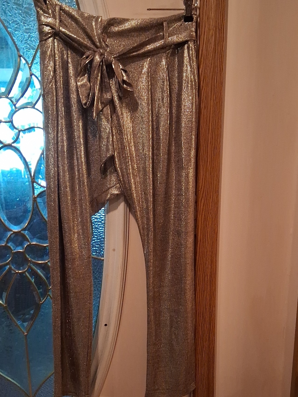 Traffic People Metallic Gold Tie-Front Pants